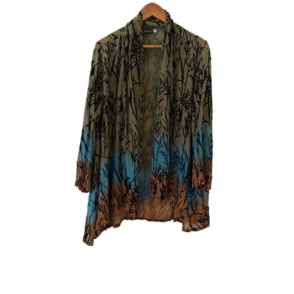Cyndi Buck Design Burnout Velvet Open Cardigan Kimono Womens S/M Sheer Ombre